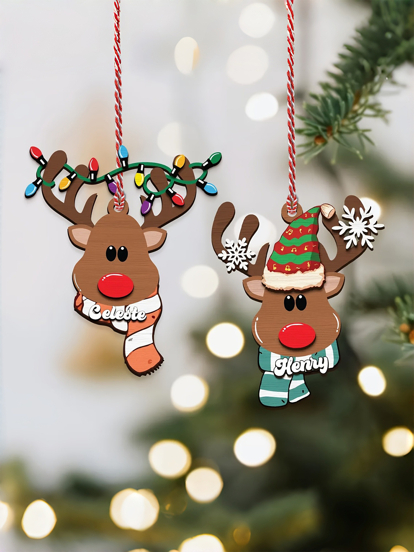 Custom Name Acrylic Reindeer Ornament for Christmas